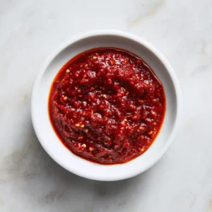 Bowl of Korean spicy gochujang sauce for Yopokki