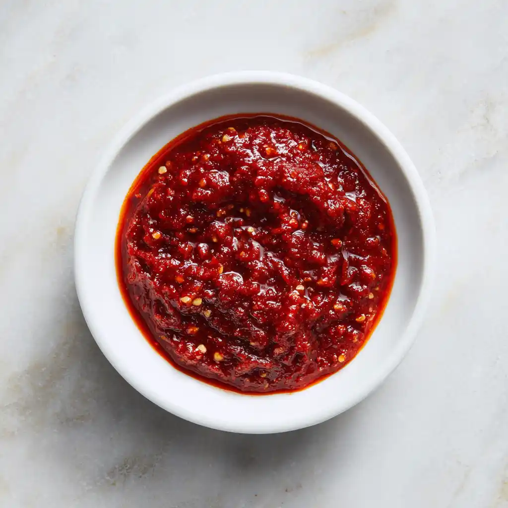 Bowl of Korean spicy gochujang sauce for Yopokki