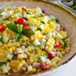 Summer corn salad with fresh herbs and feta cheese