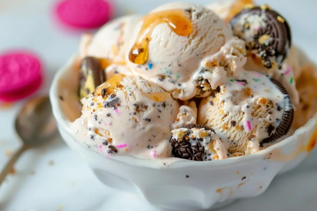 No-Churn Cake Batter Ice Cream with Golden Oreos Recipe